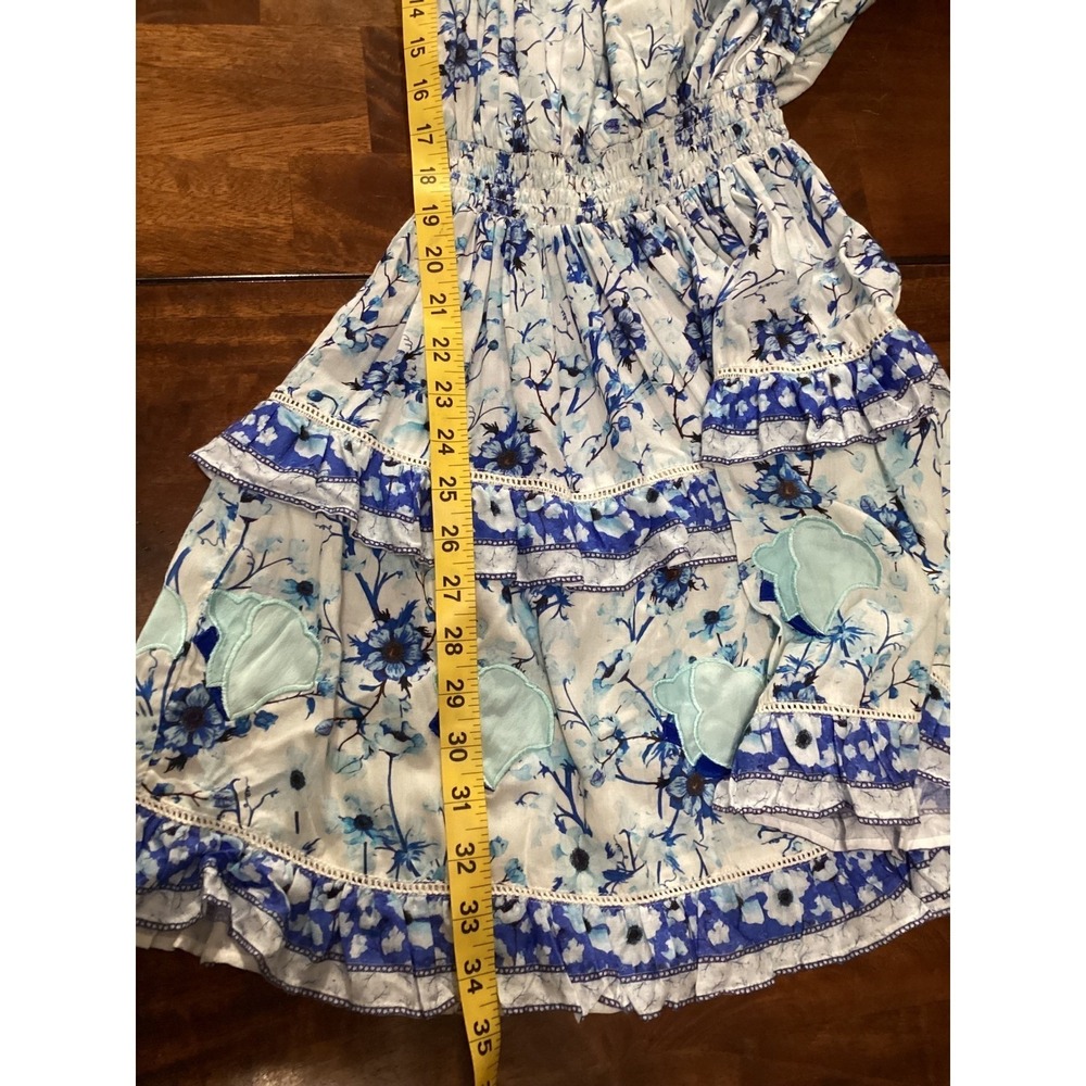 TAJ by Sabrina Crippa Blue Floral Boho Tiered Mini Dress S - Picture 9 of 9